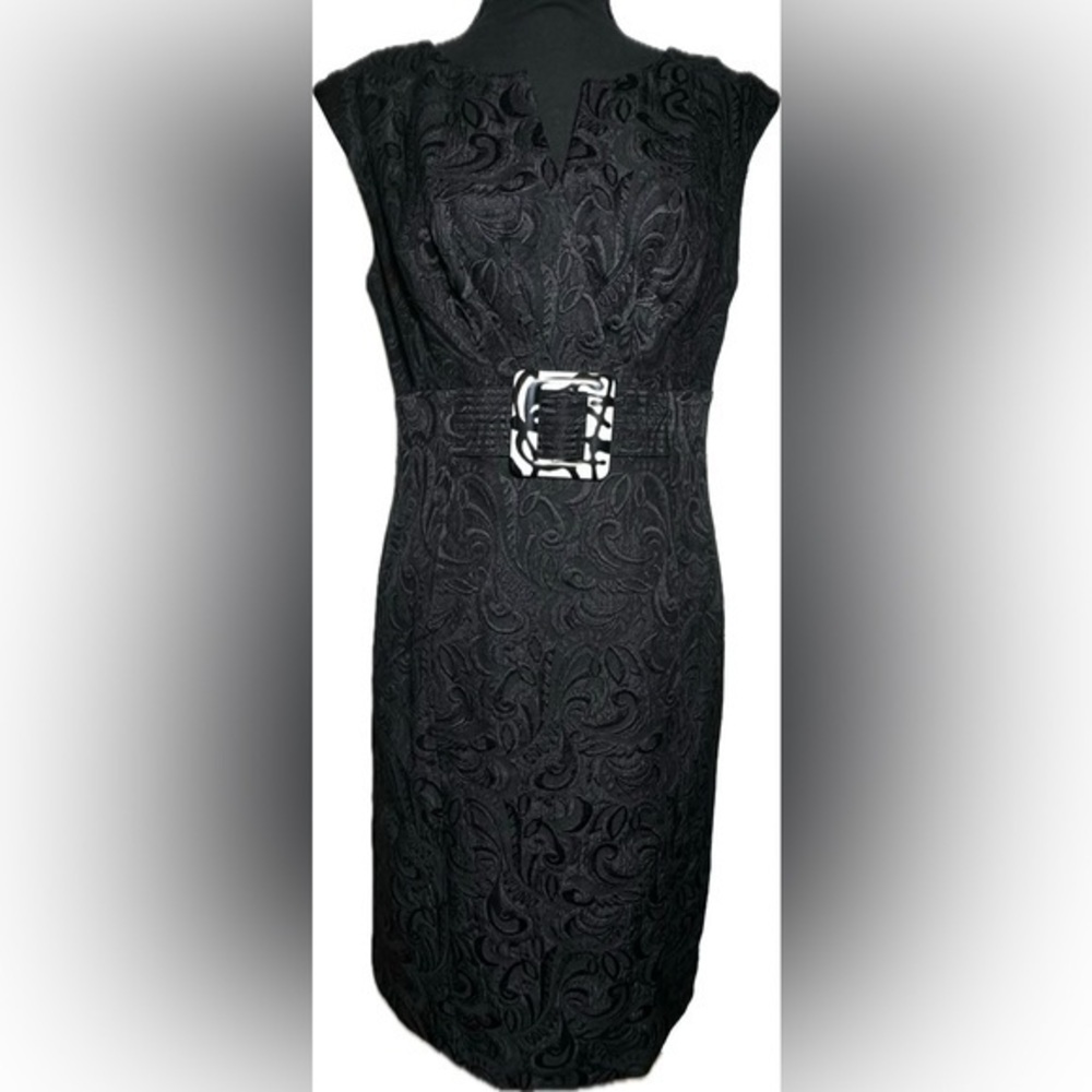 Eliza J Jaquard Buckle Dress Black Floral Print Size 10P